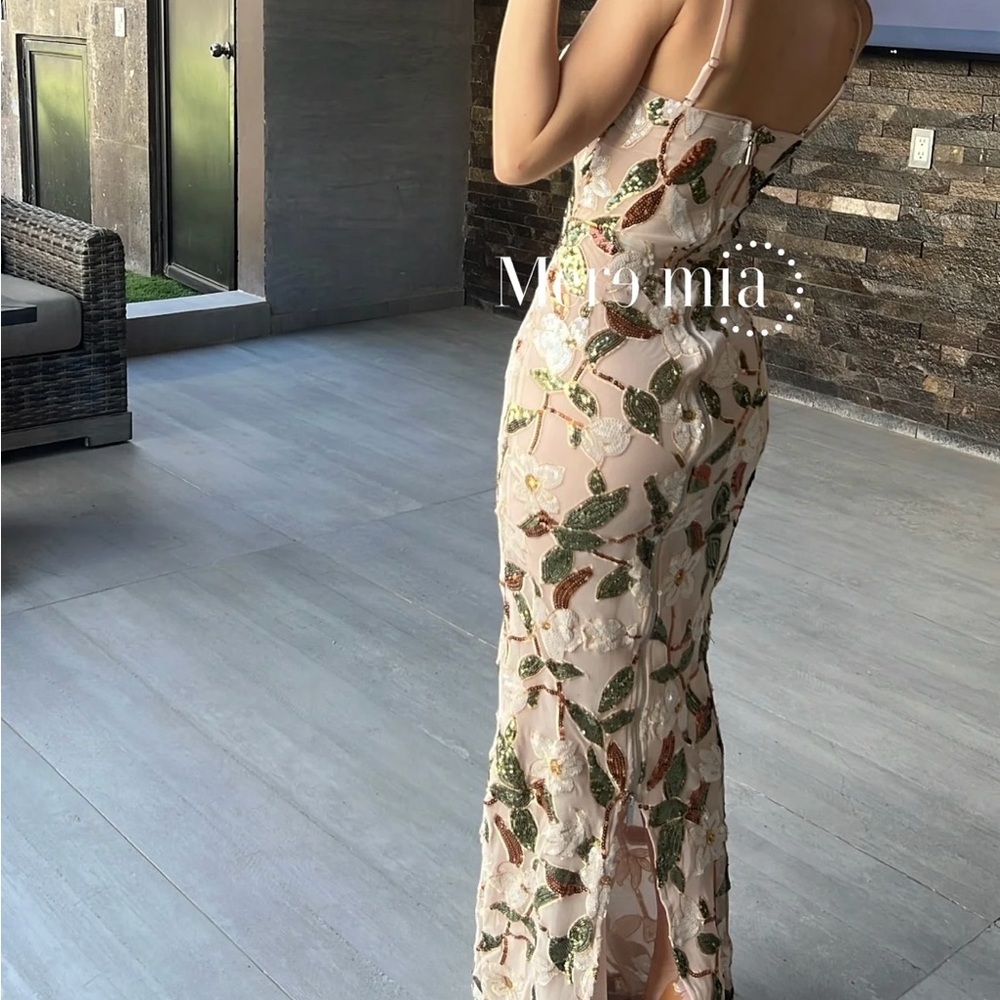 Floral Embroidered Dress - Cream and Green